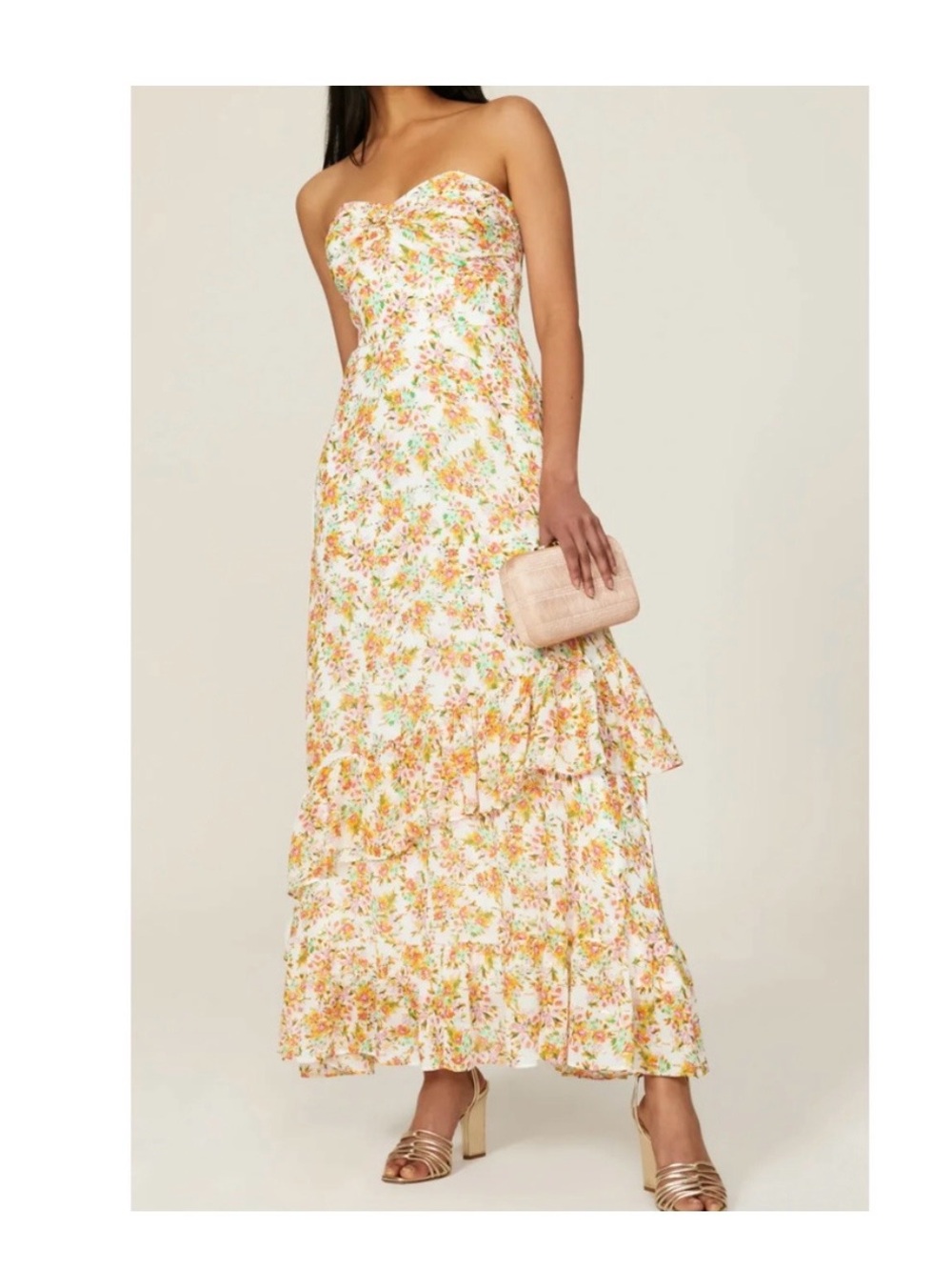 Shoshanna Dress Womens 2 White Pink Orange Floral Remy Strapless